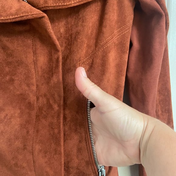 SL8 Faux Suede Moto Jacket Size Small Brown Cropped Long Sleeve - Picture 2 of 8